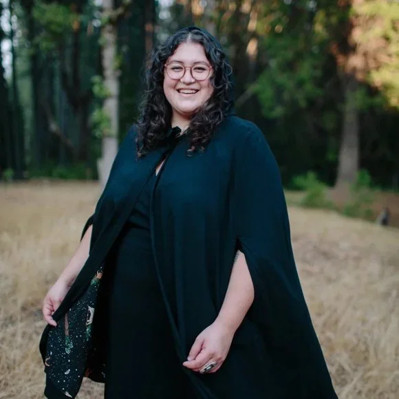 Hooded cape w/ unique "Protection Spell" reversible custom witch print - Picture 13 of 14